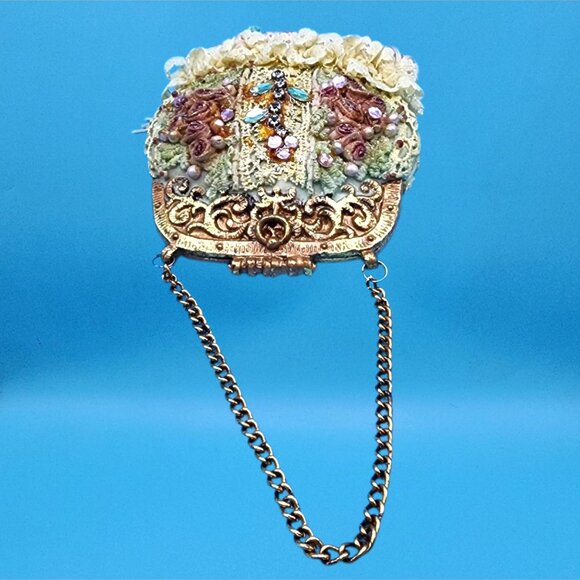 Victorian Purse Ornament Pink Beaded Lace Fringe Vintage Style Christmas v1 - Picture 5 of 9